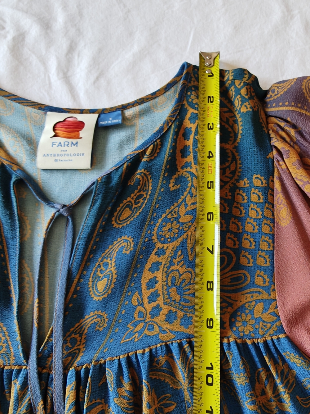 Farm Rio Teal and Coral Paisley Peasant Blouse Size S - Picture 11 of 11